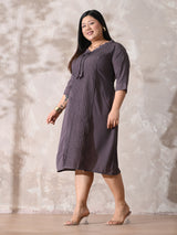 Dusky Lavender Luxe Pintuck Crepe Dress