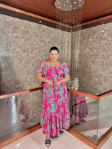 Plus Size Hot Pink Flowy Ruched Midi Dress