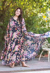 Plus Size Smokey Black Anarkali Kurta with Dupatta