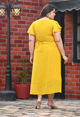 Plus Size Yellow Georgette Wrap Dress