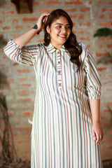 Plus Size Simply OffWhite Pathani Striped Kurta