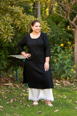 Plus Size Black Pintex Solid Rayon Kurta