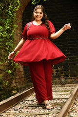 Magical Maroon Embellished Co-ord Set with Designer Belt