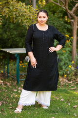 Plus Size Black Pintex Solid Rayon Kurta
