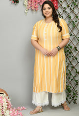 Plus Size Striped Yellow Kurta
