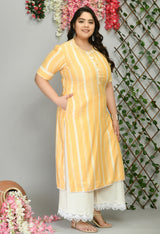 Plus Size Striped Yellow Kurta