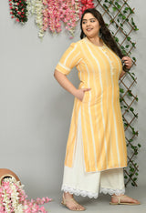 Plus Size Striped Yellow Kurta