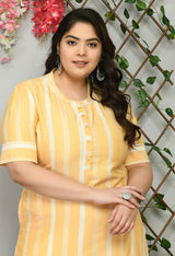 Plus Size Striped Yellow Kurta