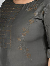 Plus Size Shimmering Grey Swarovski Kurta Pant Set with Dupatta