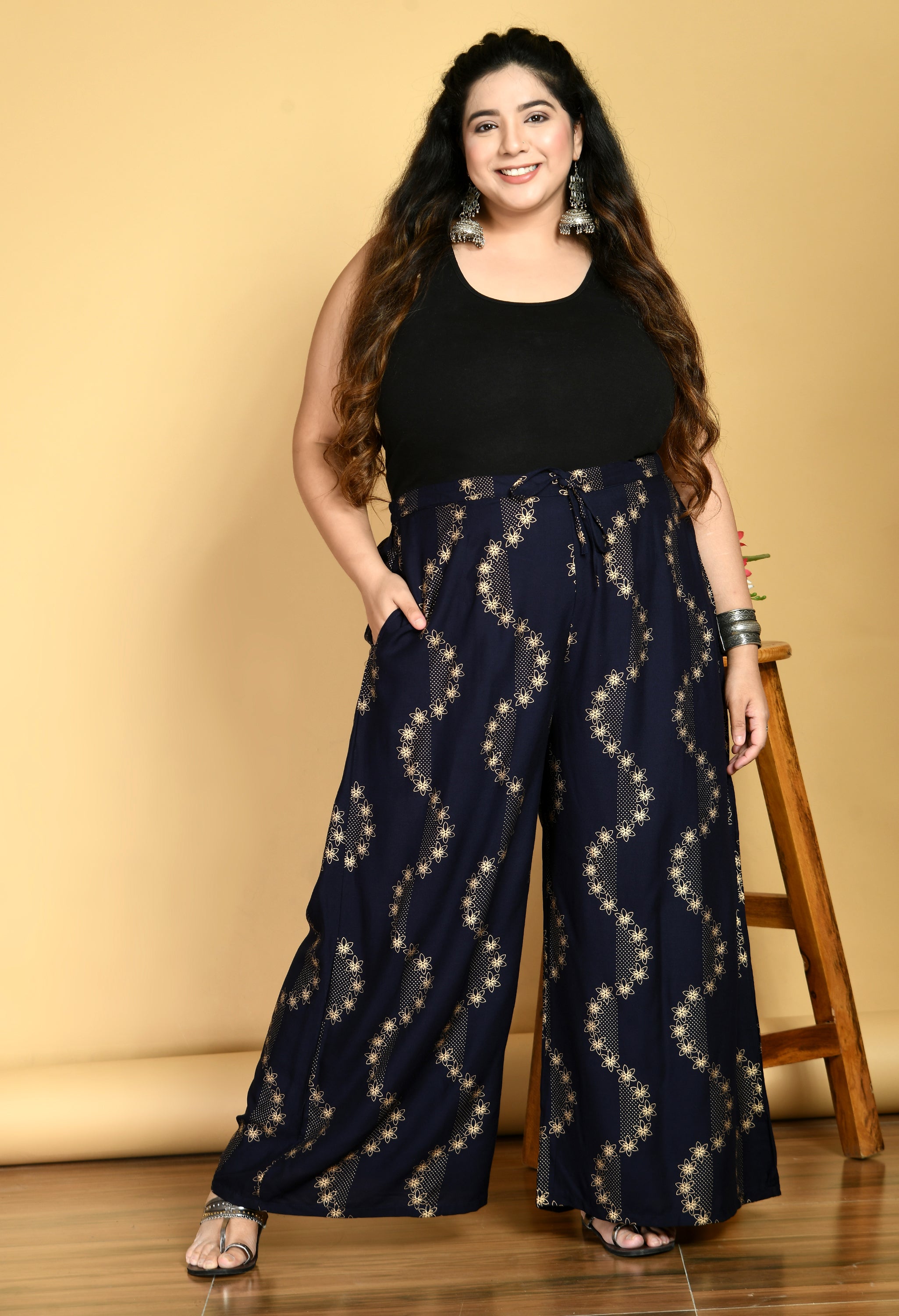 Women Navy Blue Printed Palazzos main image 1