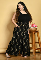 Plus Size Plus Size Black Floral Gold Printed Palazzos