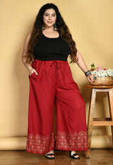Plus Size Plus Size Red Diamond Gold Printed Palazzos