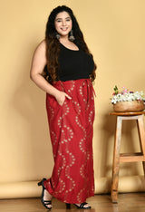 Plus Size Plus Size Red Floral Gold Printed Palazzos