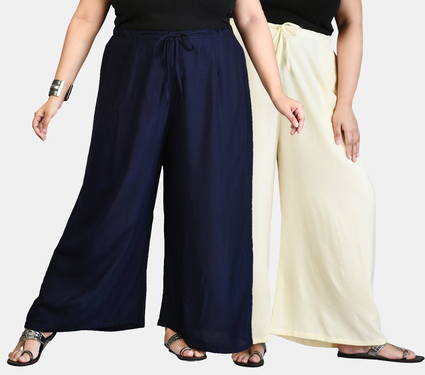 Navy Blue & Light Grey Solid Woollen Palazzo (Pack of 2)