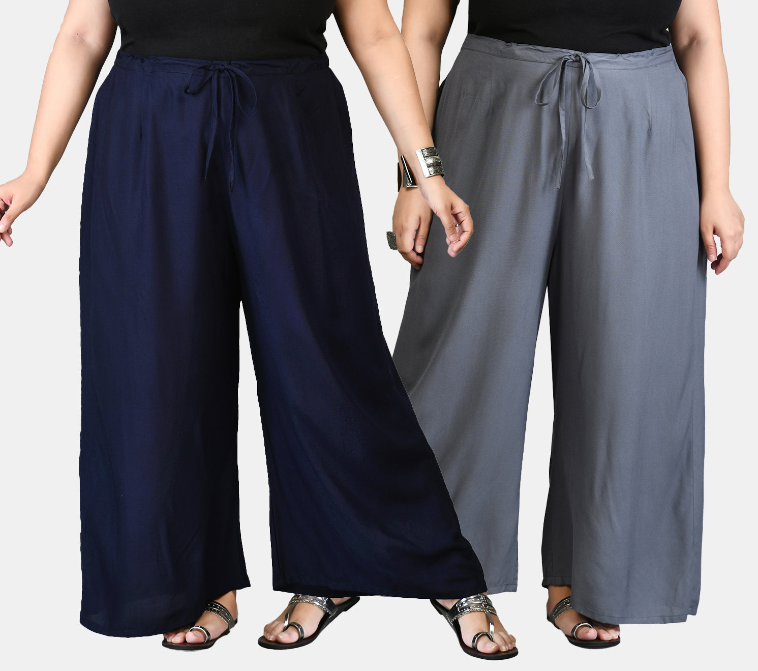 Women's Navy Blue Solid Pleated Loose Fit Palazzos