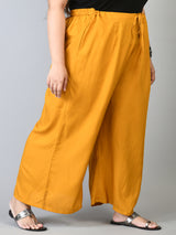 Plus Size Mustard & Off White Plain Palazzos