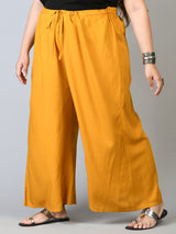 Plus Size Maroon & Mustard Plain Palazzos