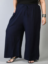 Plus Size Mustard & Navy Blue Palazzos