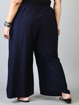 Plus Size Navy Blue & Grey Plain Palazzos