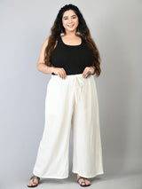 Plus Size Black & White Plain Palazzos