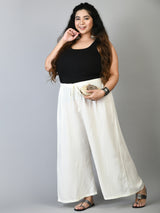 Plus Size Black & White Plain Palazzos