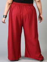 Plus Size Maroon & Mustard Plain Palazzos