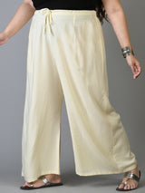 Plus Size Grey & Off White Plain Palazzos