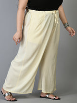 Plus Size Navy Blue & Off White Plain Palazzos