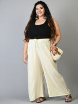 Plus Size Navy Blue & Off White Plain Palazzos