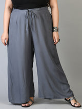 Plus Size Navy Blue & Grey Plain Palazzos