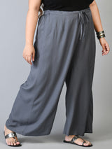 Plus Size Grey & Off White Plain Palazzos