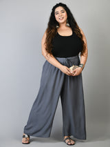 Plus Size Grey & Off White Plain Palazzos