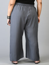 Plus Size Navy Blue & Grey Plain Palazzos