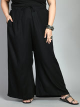 Plus Size Black & White Plain Palazzos