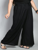 Plus Size Black & White Plain Palazzos