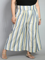 Plus Size Plus Size Striped White & Blue Culottes