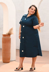 Plus Size Teal Blue Appliqué Evil Eye Shirt Dress