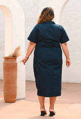 Plus Size Teal Blue Appliqué Evil Eye Shirt Dress