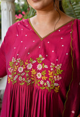 Gulnaaz Rani Pink Silk Blend Floral Embroidered Anarkali Kurta Set with Dupatta