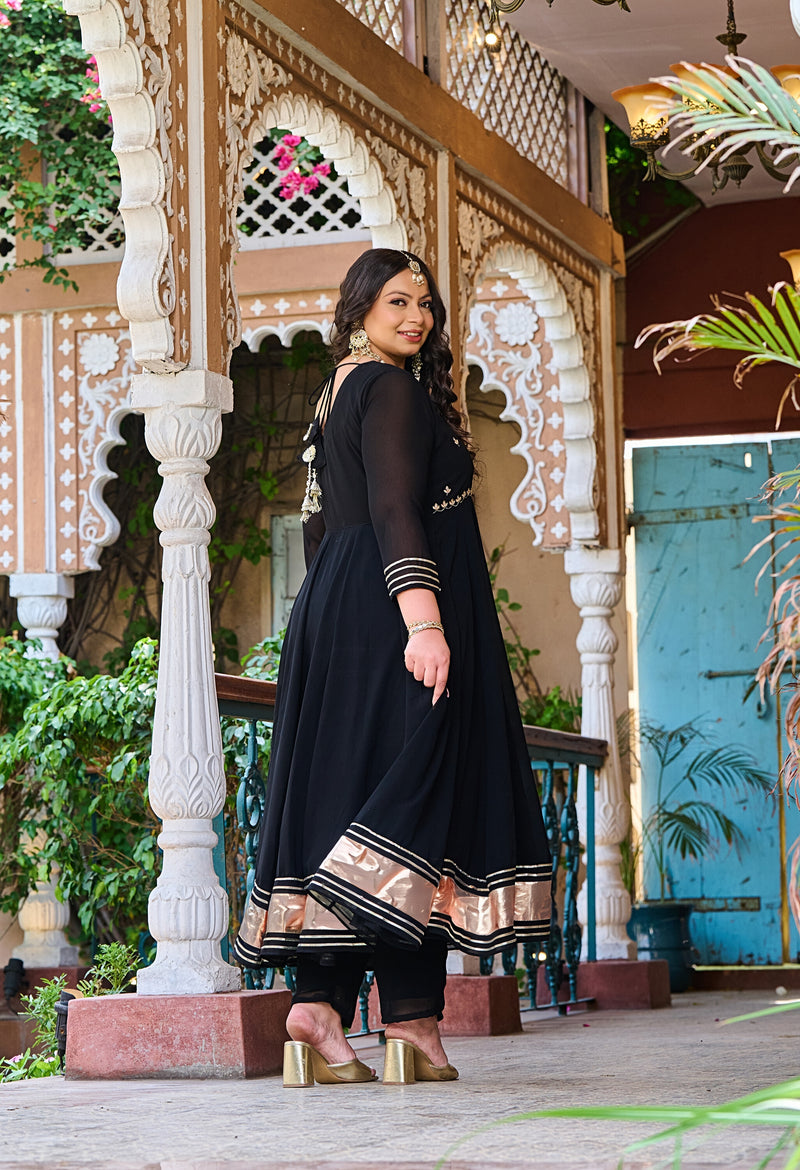 Plus Size Black Georgette Gota Patti Anarkali Set with Dupatta