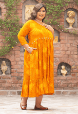 Bandhani Printed Mustard Angarakha Fit & Flare Midi Dress