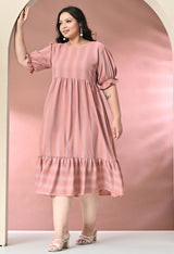 Plus Size Peach Striped Midi Dress