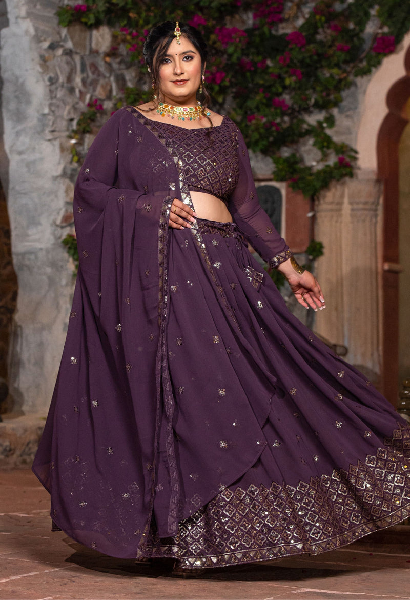 Plus Size Lavender Embellished Lehenga Choli with Dupatta