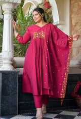 Gulnaaz Rani Pink Silk Blend Floral Embroidered Anarkali Kurta Set with Dupatta