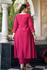 Gulnaaz Rani Pink Silk Blend Floral Embroidered Anarkali Kurta Set with Dupatta