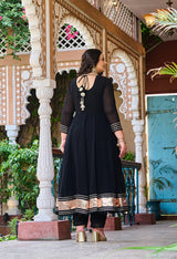 Plus Size Black Georgette Gota Patti Anarkali Set with Dupatta