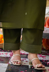 Aafreen Mehendi Mul Chanderi Mirror Embroidered Kurta Set with Dupatta