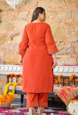 Aafreen Rust Mul Chanderi Mirror Embroidered Kurta Set with Dupatta