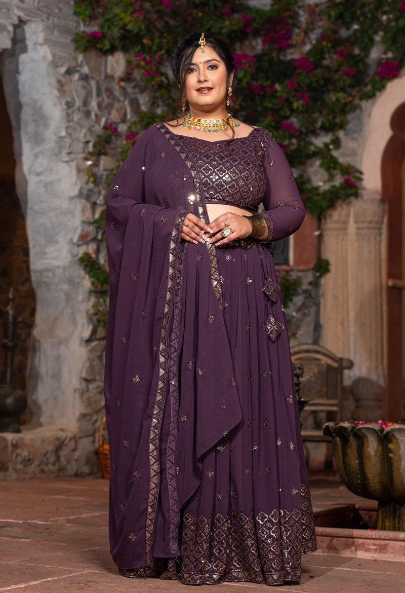 Plus Size Lavender Embellished Lehenga Choli with Dupatta