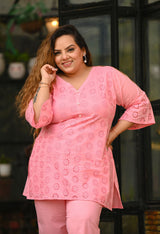 Plus Size Pink Schiffli Co-ord Set